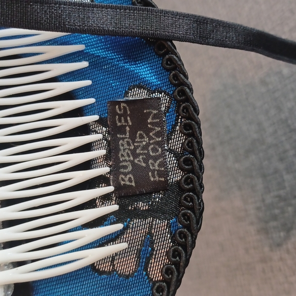 Bubbles and Frown Royal Blue and Black brocade skull mini top hat - Picture 7 of 7